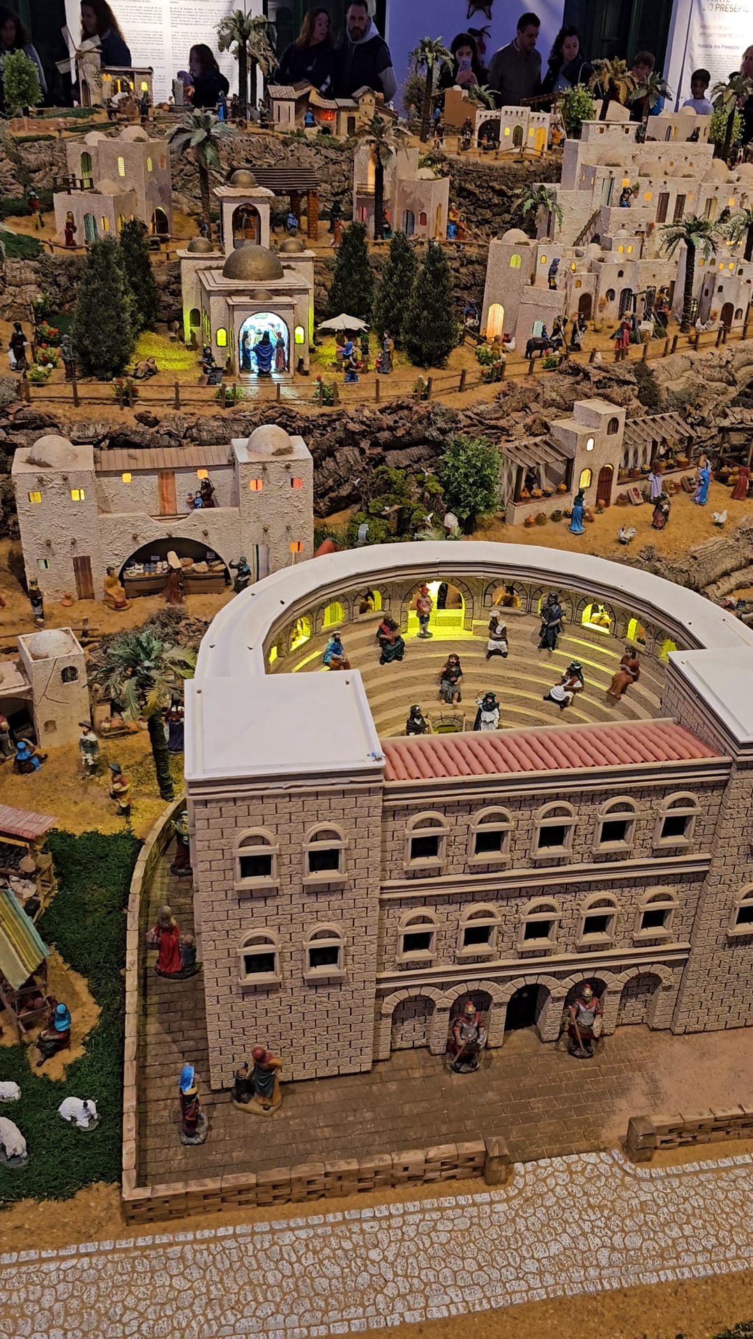 Detailed miniature amphitheater and ancient buildings section of Portugal's largest nativity scene