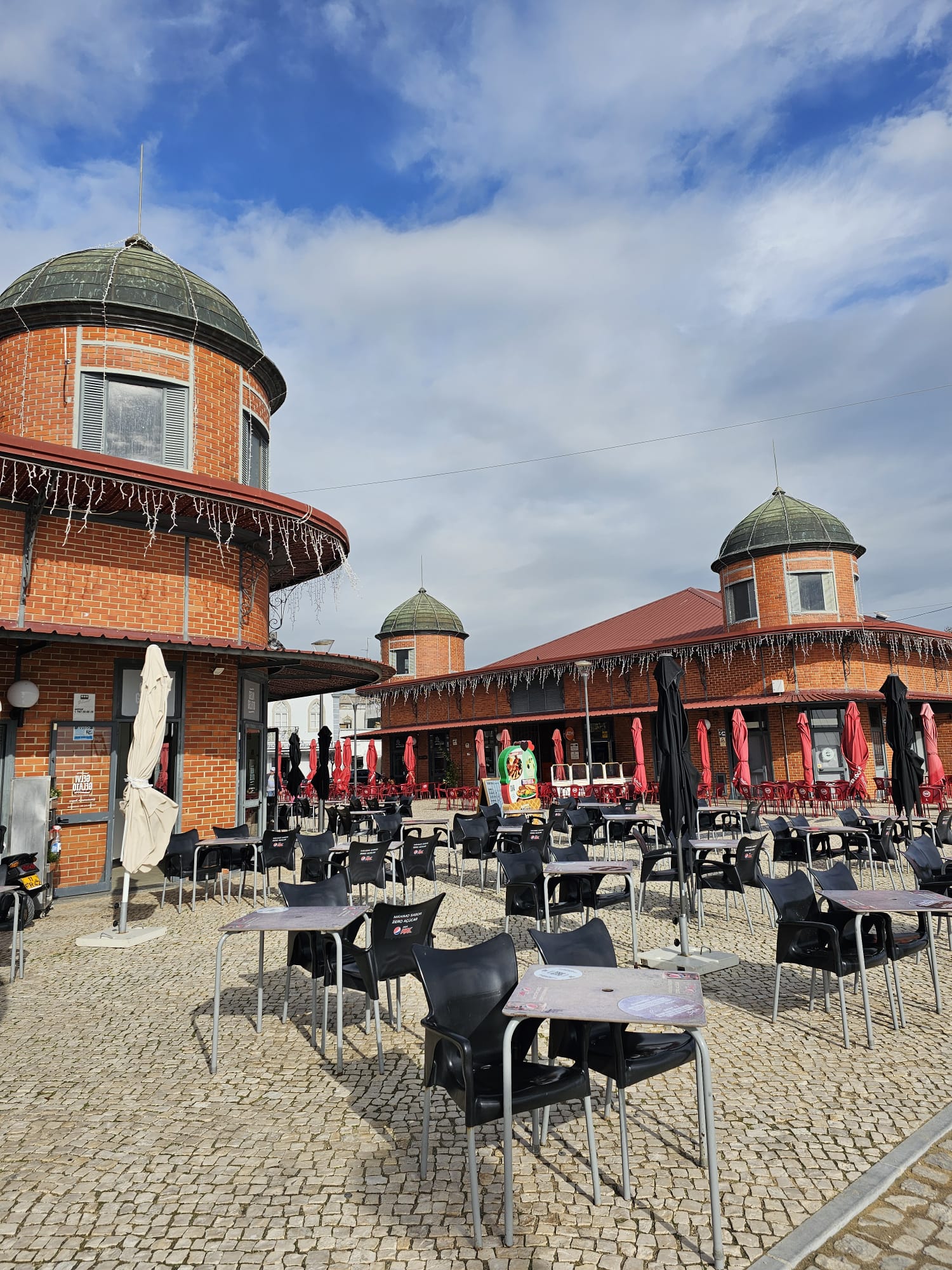 Exterior of the historic domed Olhão market buildings in the Algarve Portugal
